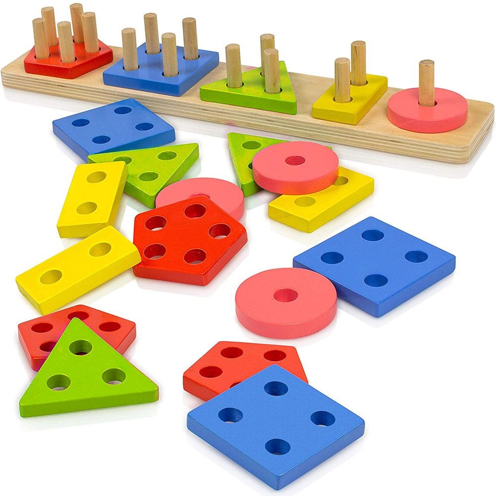 Wooden Geometric Blocks Board Toys